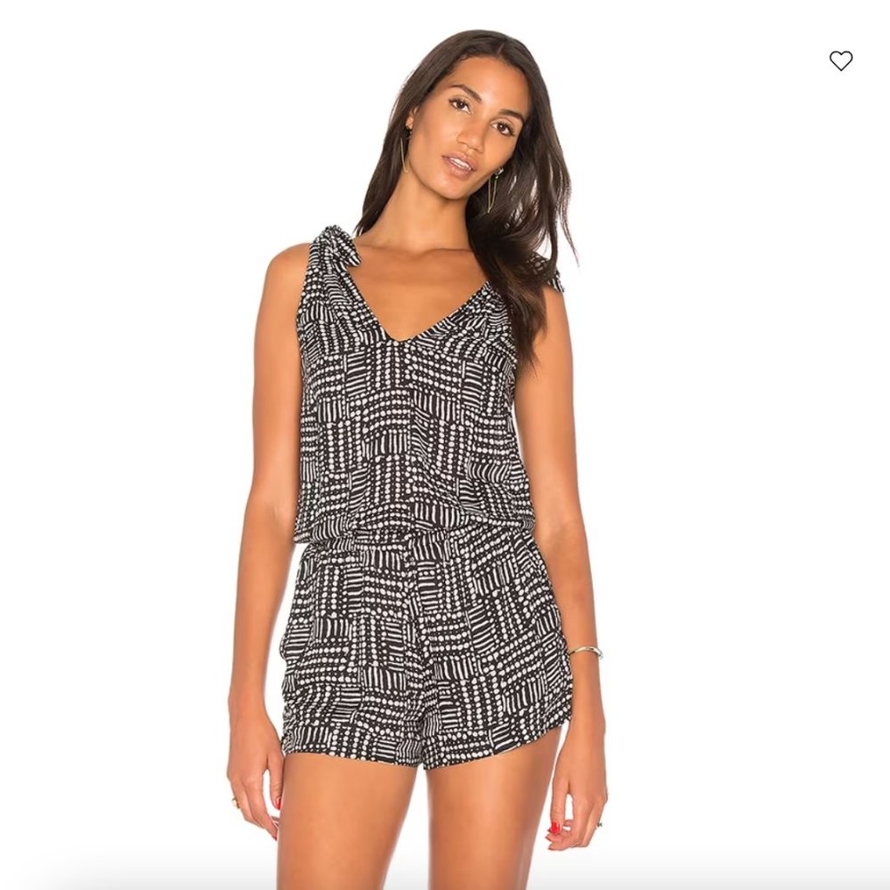 Splendid Romper Jumpsuit Rainfall Batik in Black and White shorts, Small
